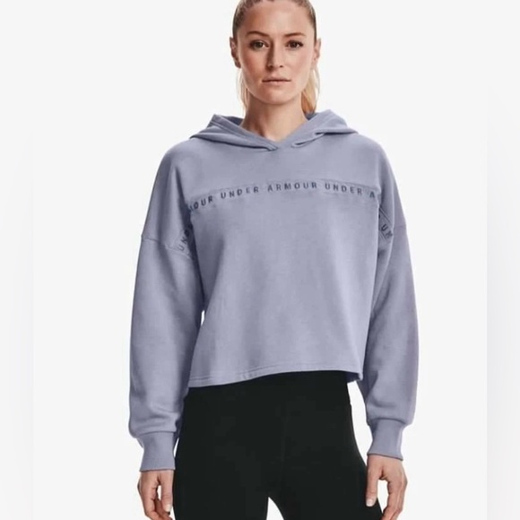 Under Armour Tops - Under Armour Women Terry Crop Long Sleeve Hoodie L Purple Gray Casual Athleisure